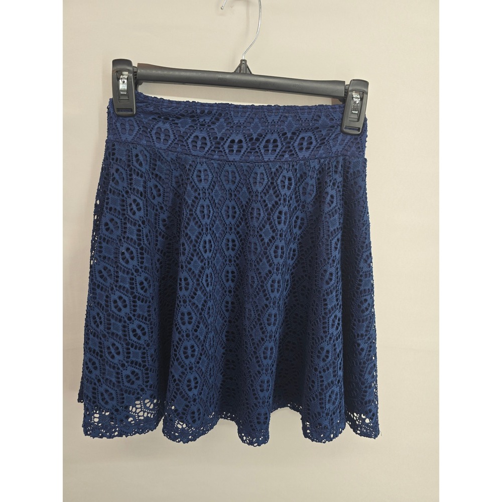 Lily White Navy Blue Lace Skater Mini Skirt XS Crochet Scalloped‎ Hem 71367020